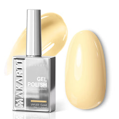 Makartt pastel yellow front bottle showing sleek silver packaging and glossy finish