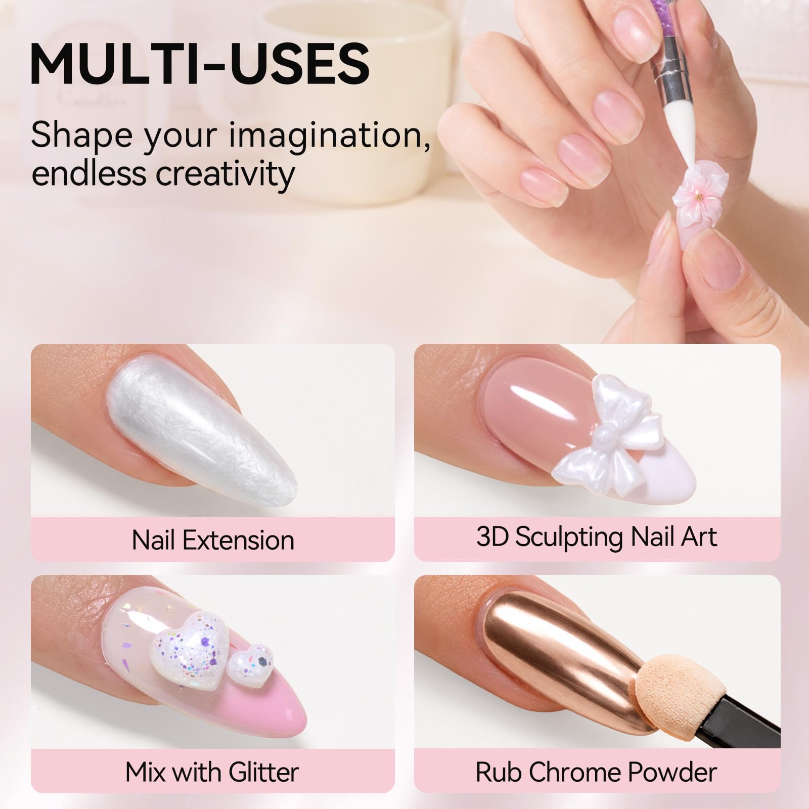 Makartt pearl white extensions on form showing how the gel sculpts reliable tip extensions