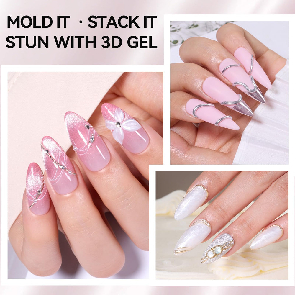 Makartt pearl white sculpted nail petal cured under lamp illustrating crisp 3D detail and durability