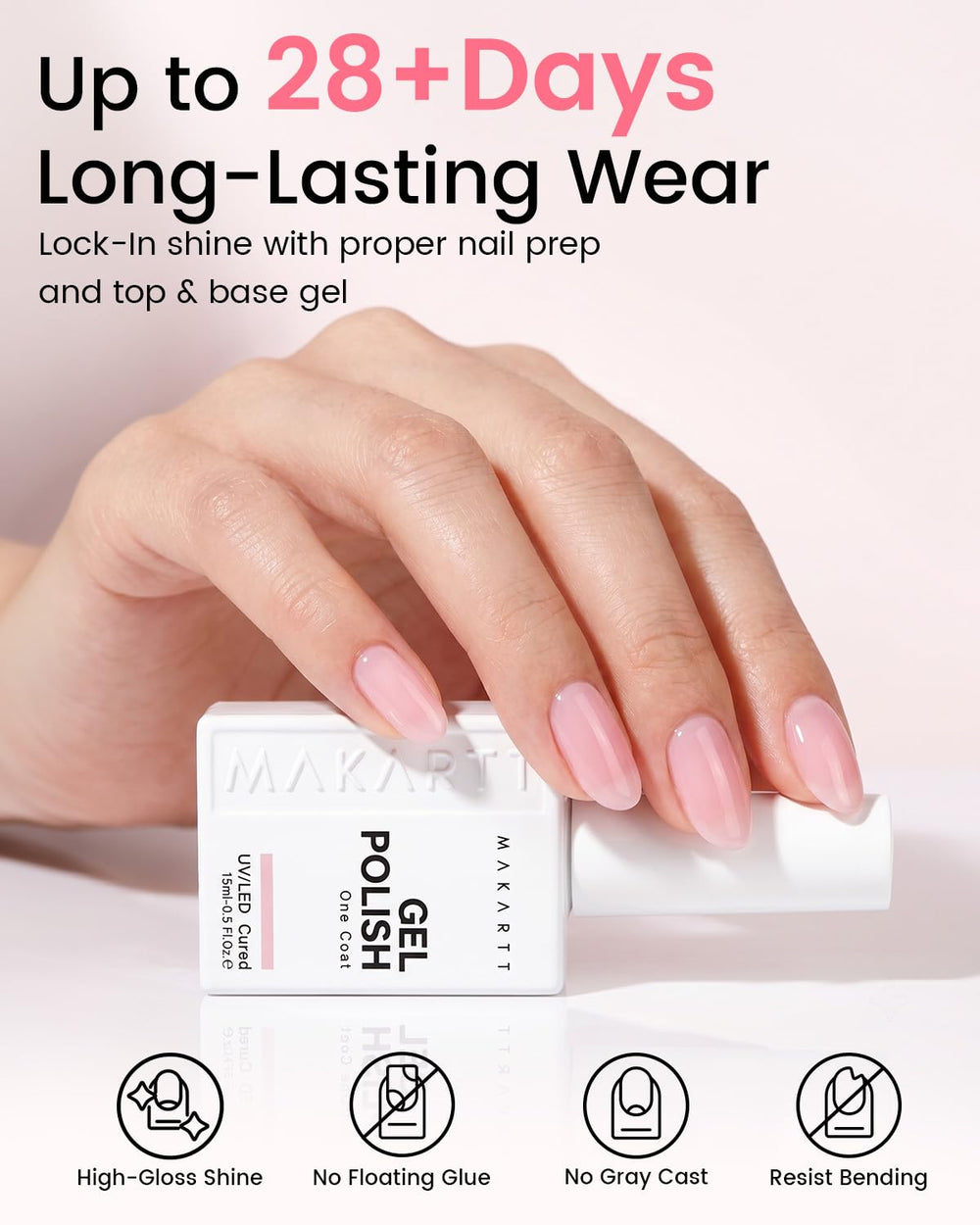 Makartt polish applied on natural nails showing glossy, natural look benefit