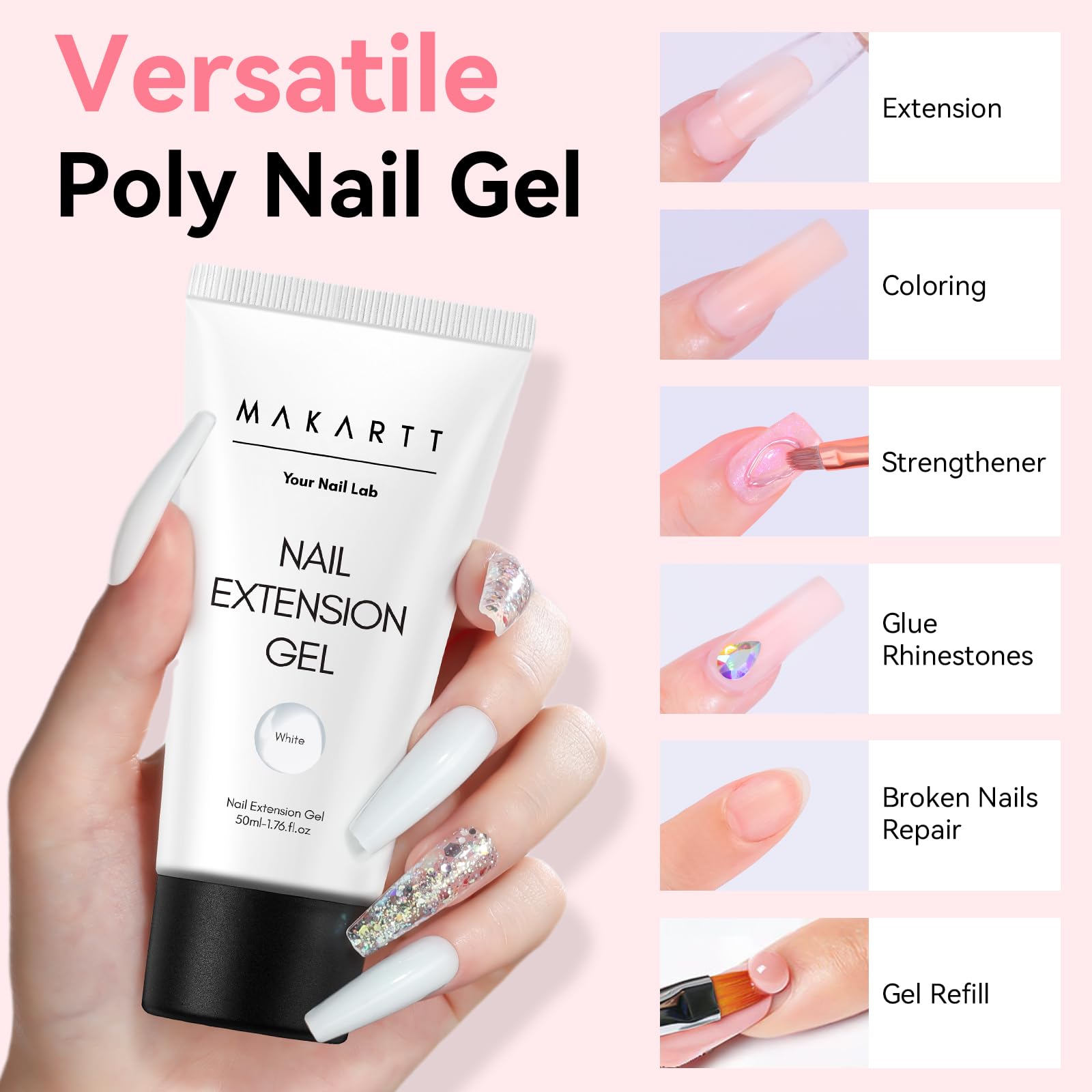 Makartt white poly gel texture close-up demonstrating thick sculptable consistency and control
