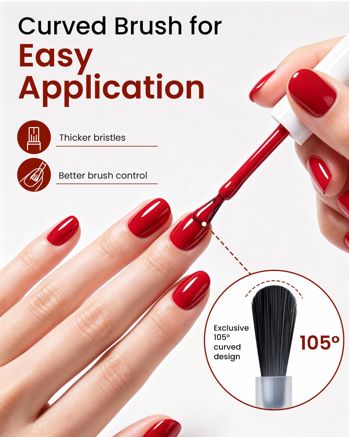 Makartt red gel being applied to a natural nail demonstrating thin even strokes