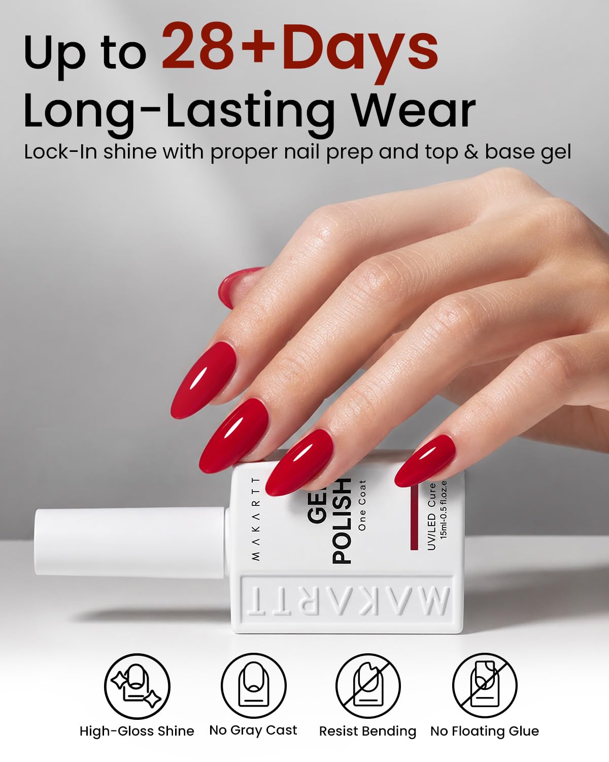 Makartt red gel in salon tray during professional manicure for reliable results