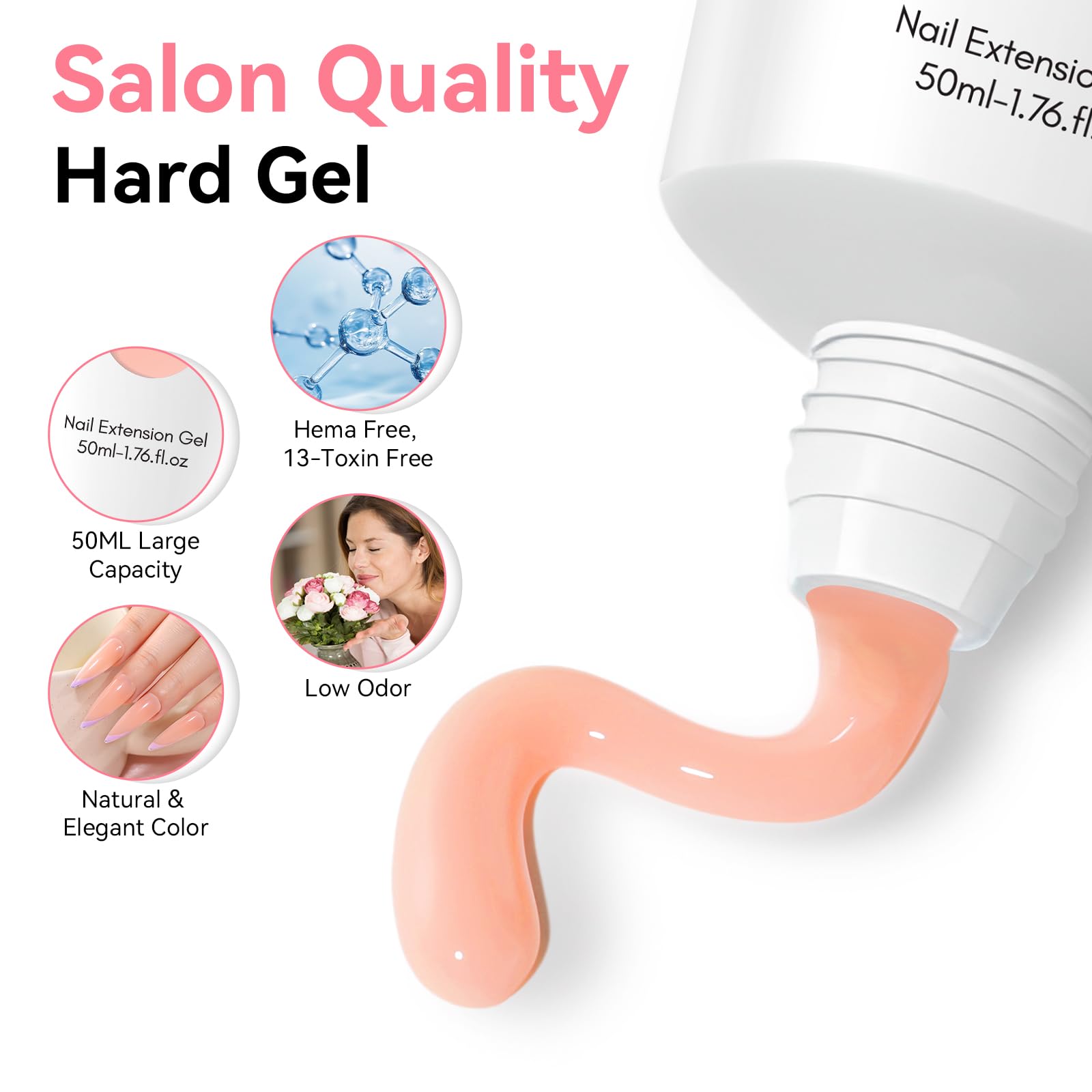 Makartt sculpted extension side view displaying strong hard-gel finish benefit