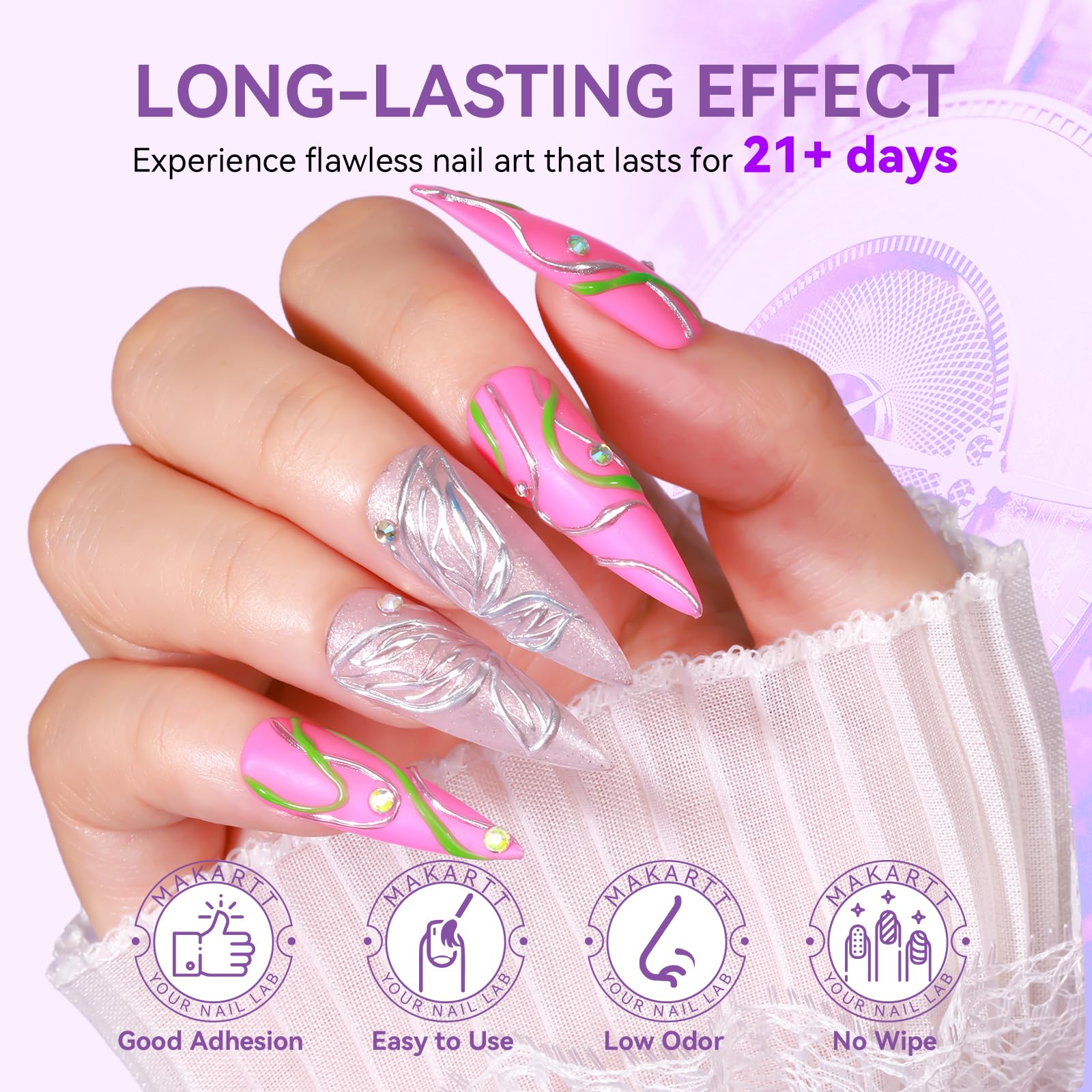 Makartt sculpted nail detail closeup showing raised design durability and definition