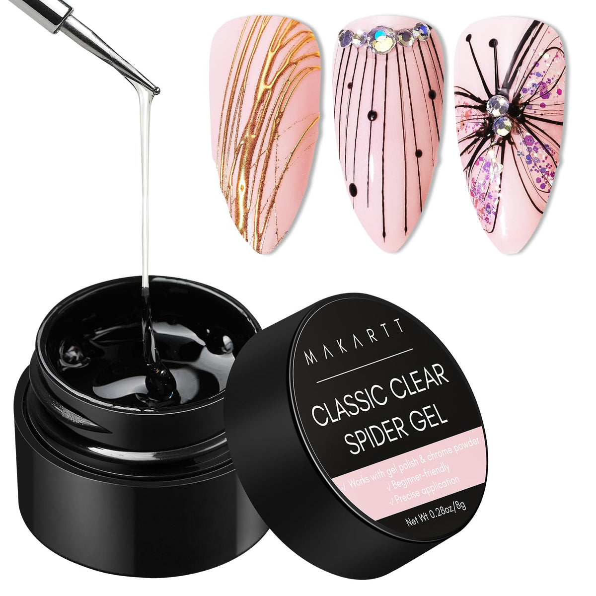 Makartt spider gel front jar showing product and easy access benefit