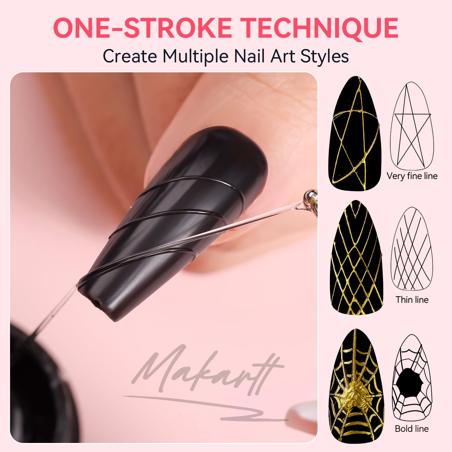 Makartt spider gel precise line on nail close-up showing neat detail