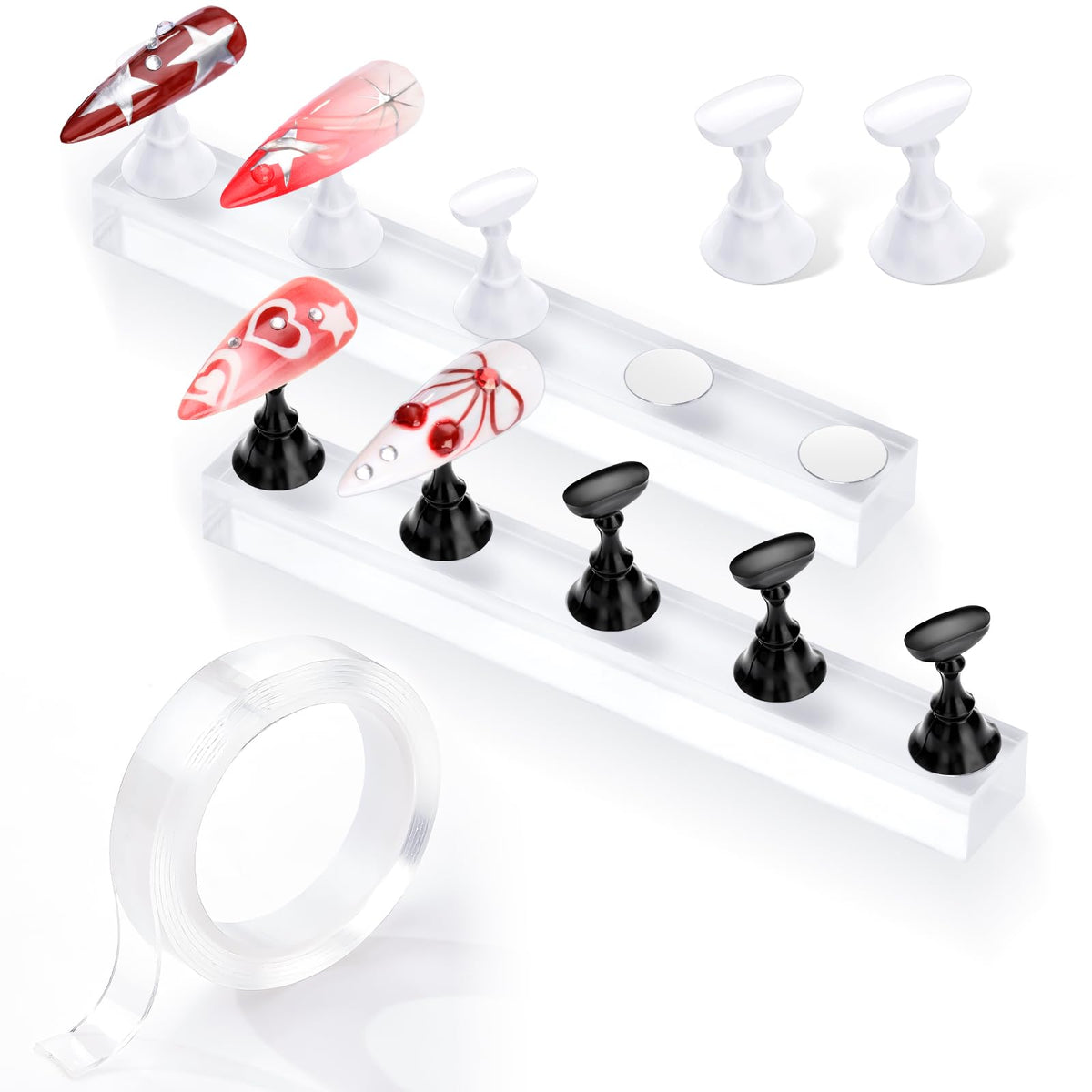 Makartt front view of black and white nail stand showing stable base and clean lines