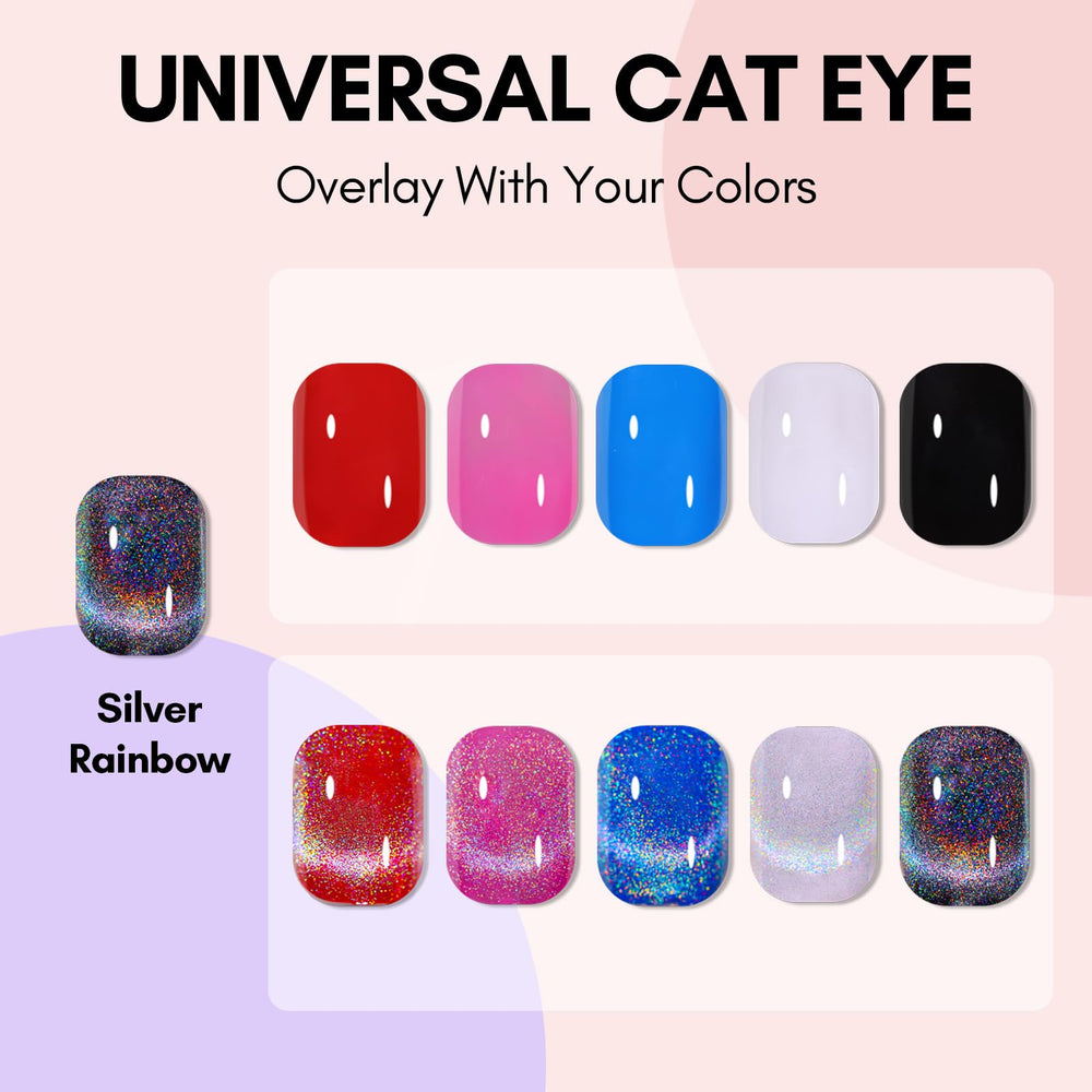 Makartt polish swatched over black base showing vivid rainbow contrast benefit