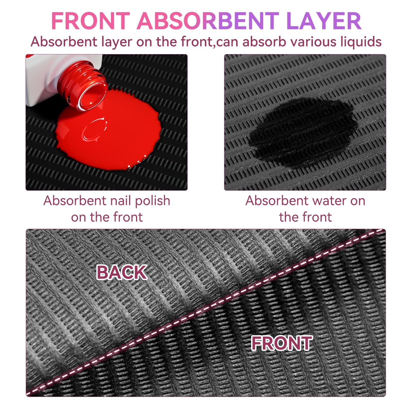 Makartt close-up of absorbent top surface for spill control