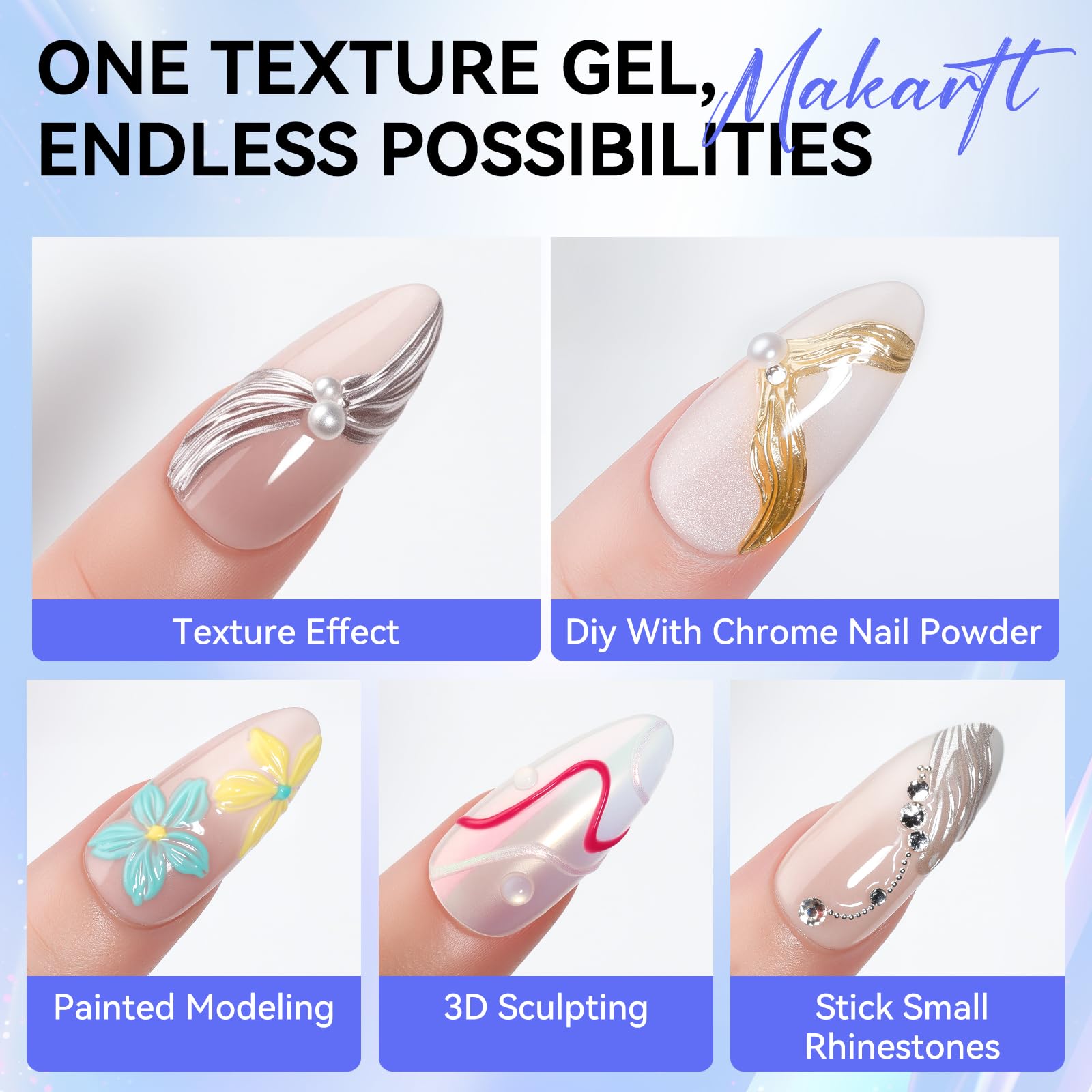 Makartt close-up of sculpted 3D gel texture highlighting raised detail durability