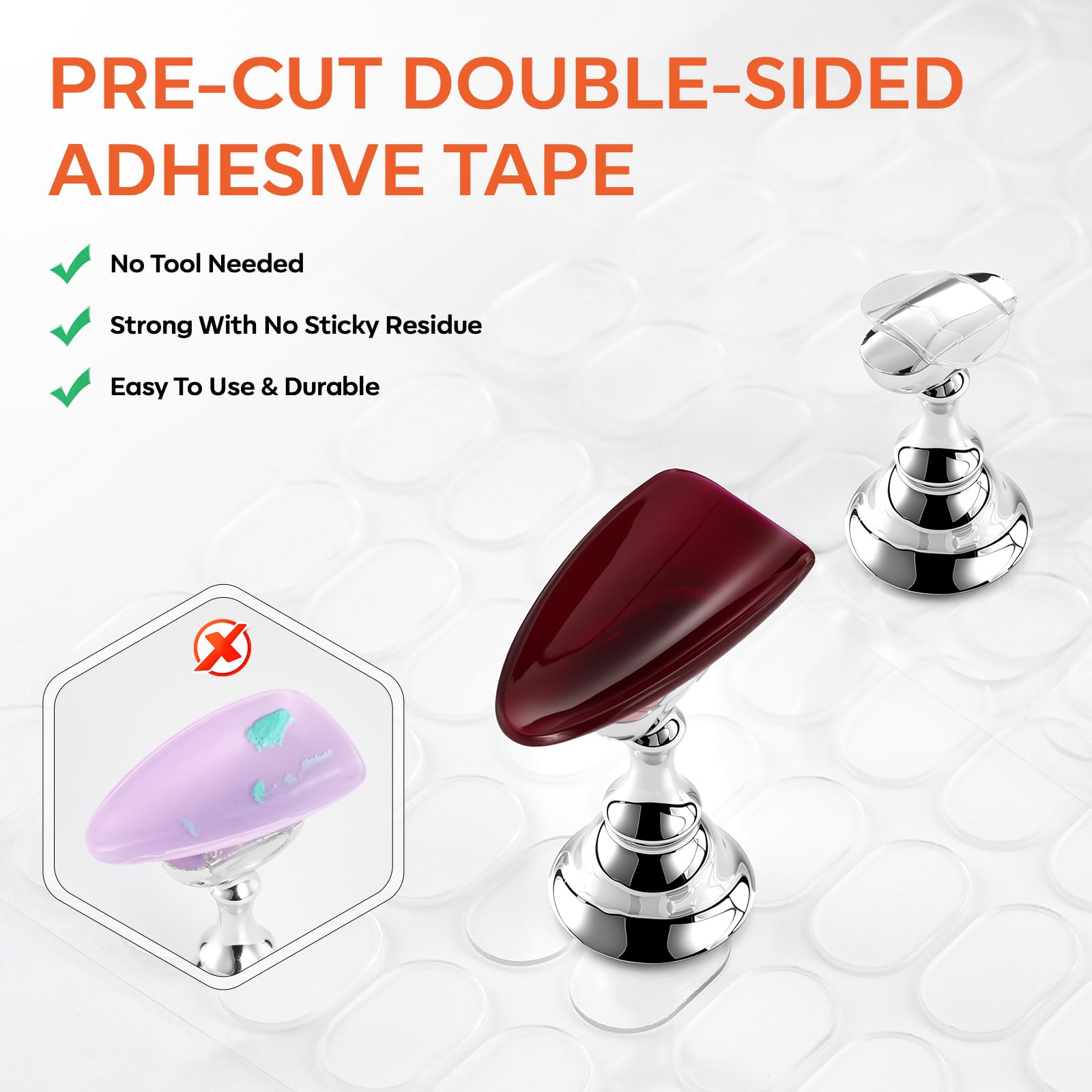 Makartt tip mounted on sticky tab closeup enabling residue-free placement