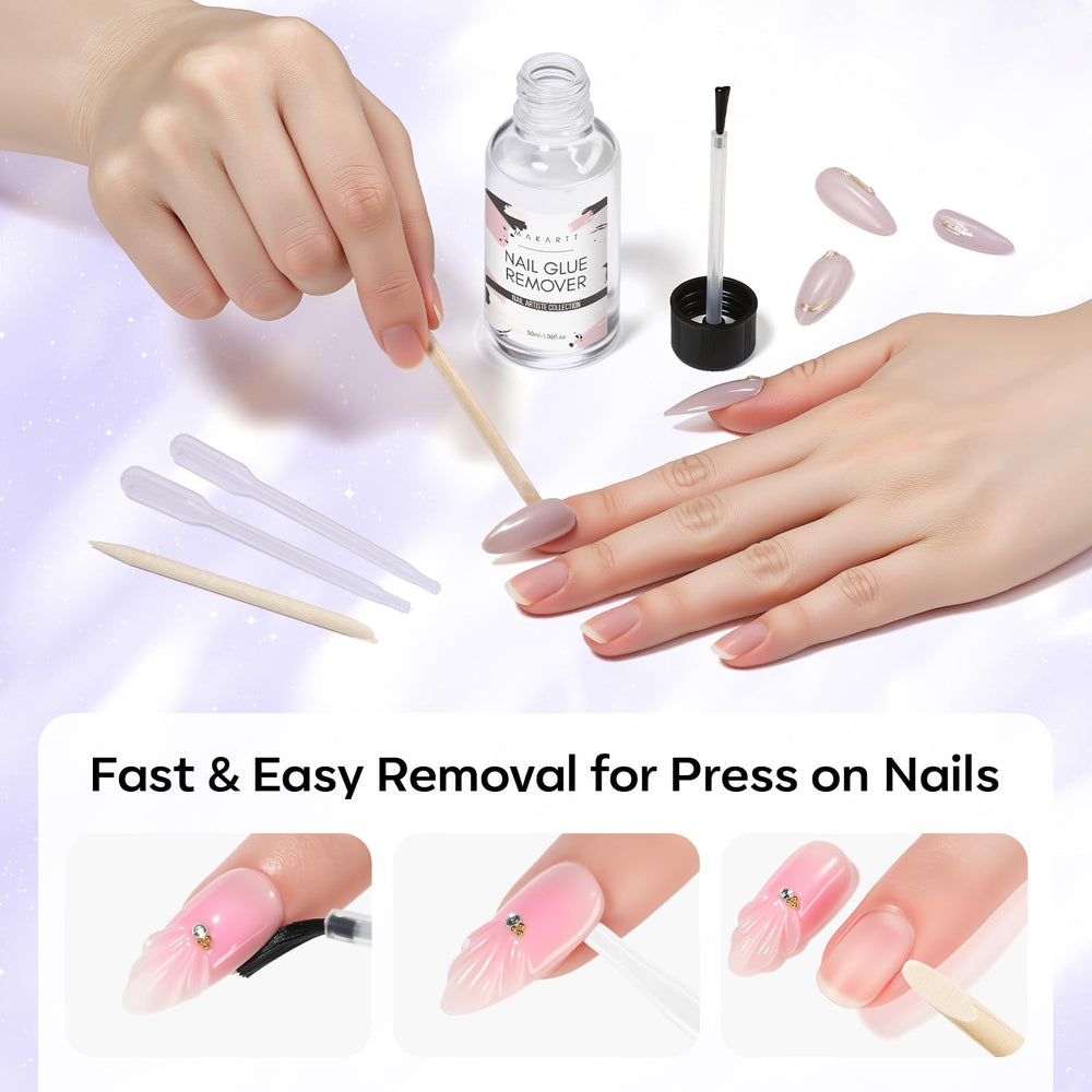 Makartt used under press-on nail demonstrating quick adhesive breakdown