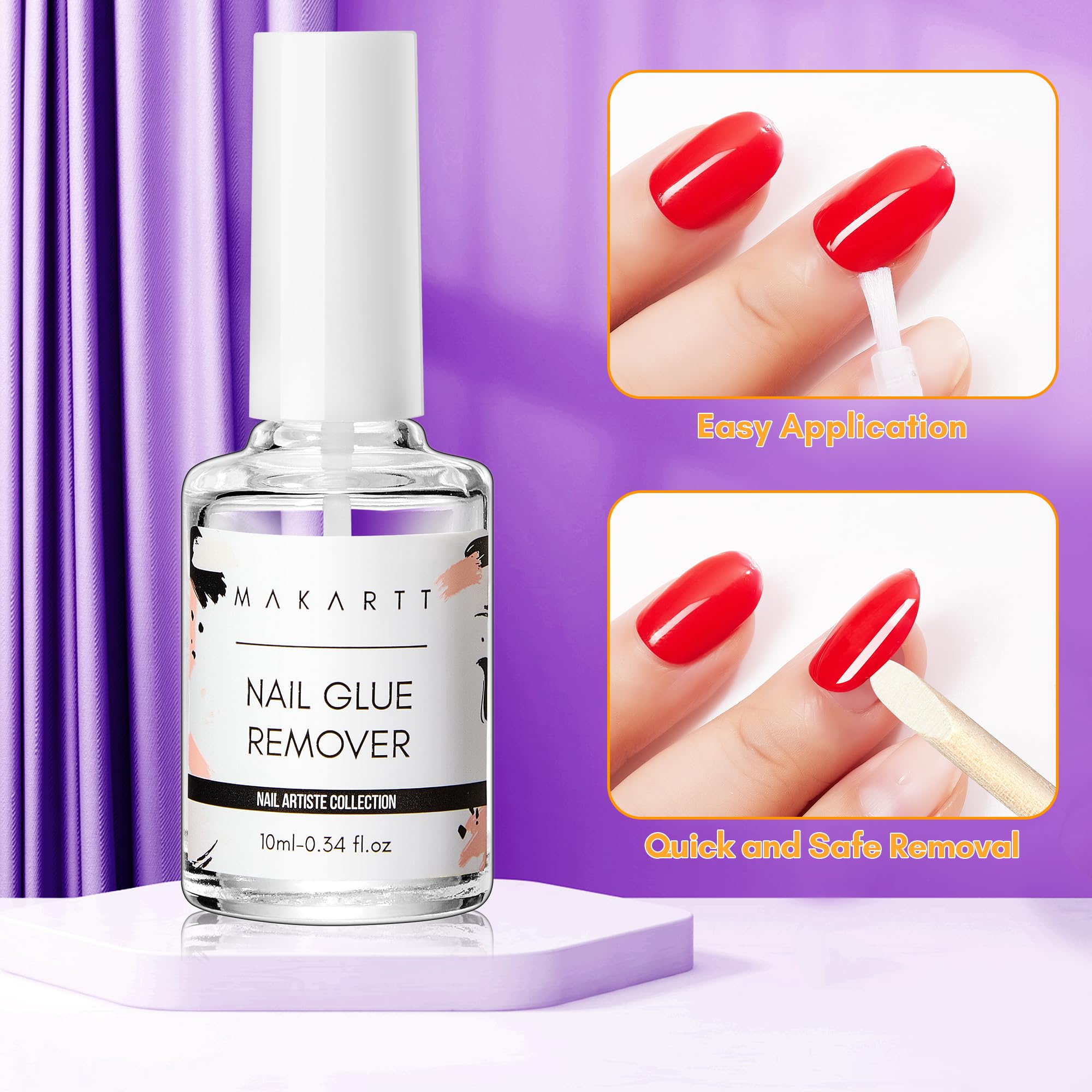Makartt open bottle with two wooden sticks included for gentle nail lifting benefit