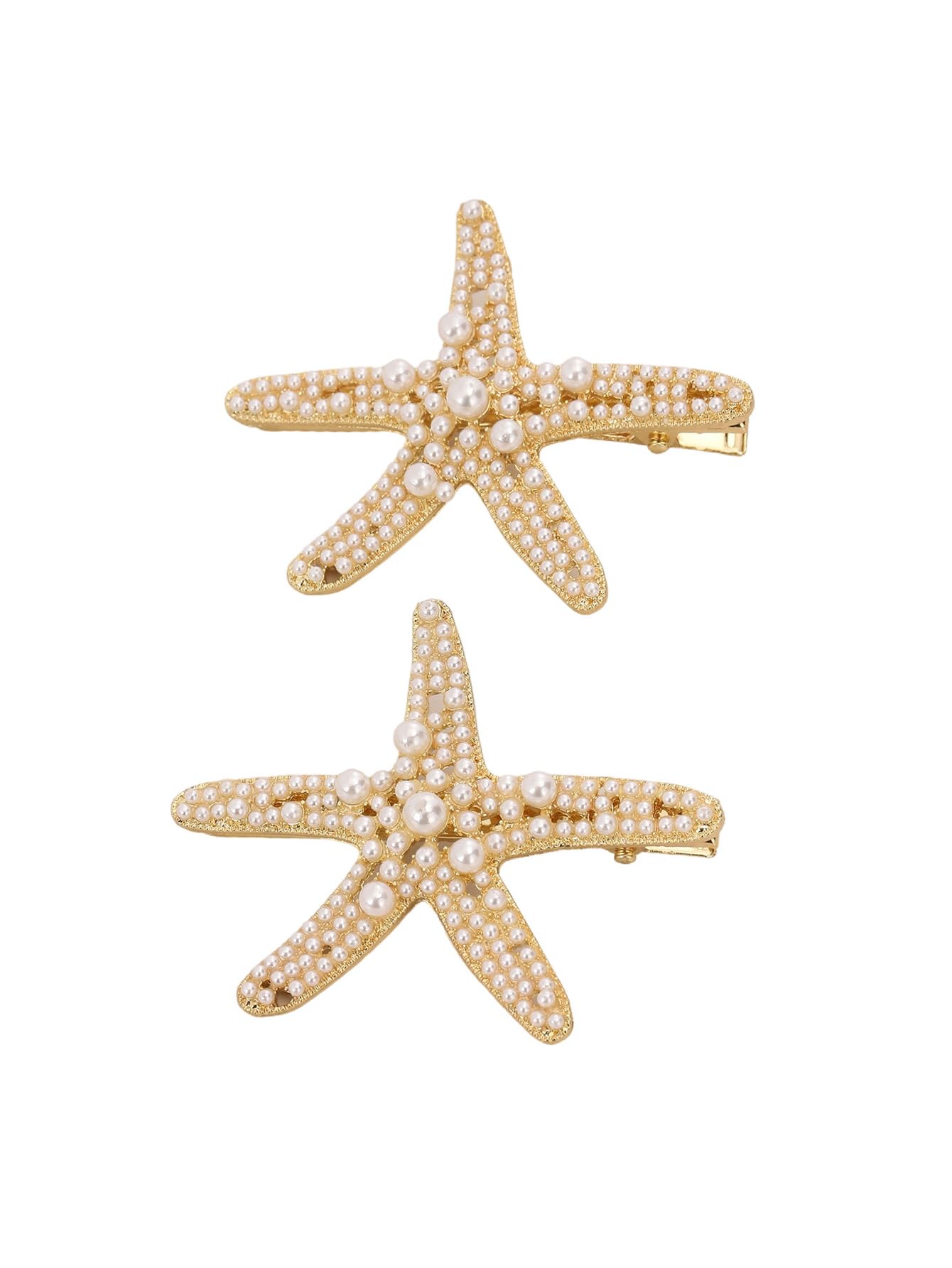 MakeMeChic front view starfish barrettes showing gold finish and beach aesthetic