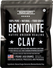 Maker Supply bentonite clay pouch front view shows resealable packaging and product benefit