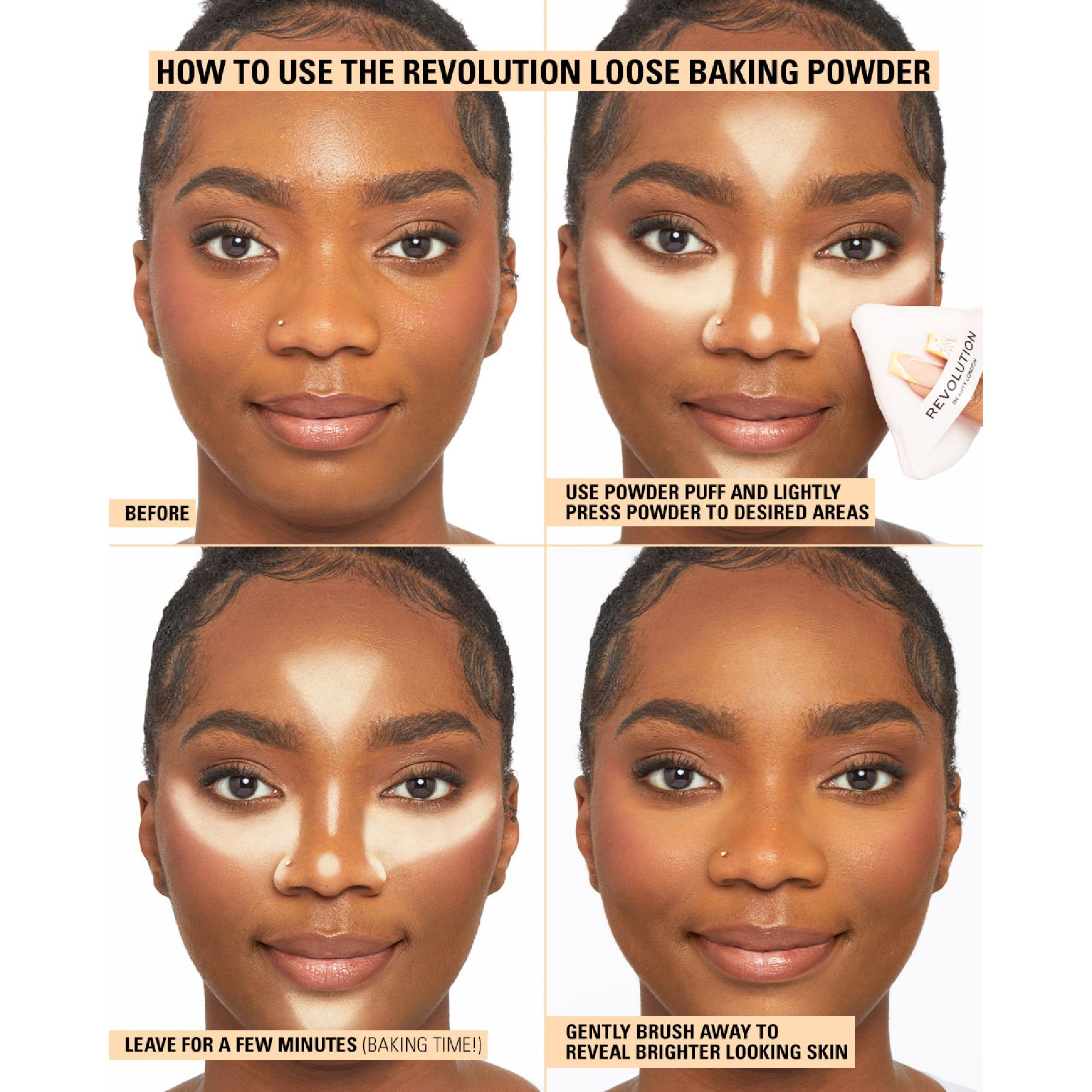 Makeup Revolution close-up milled texture illustrating fine particles for smooth finish