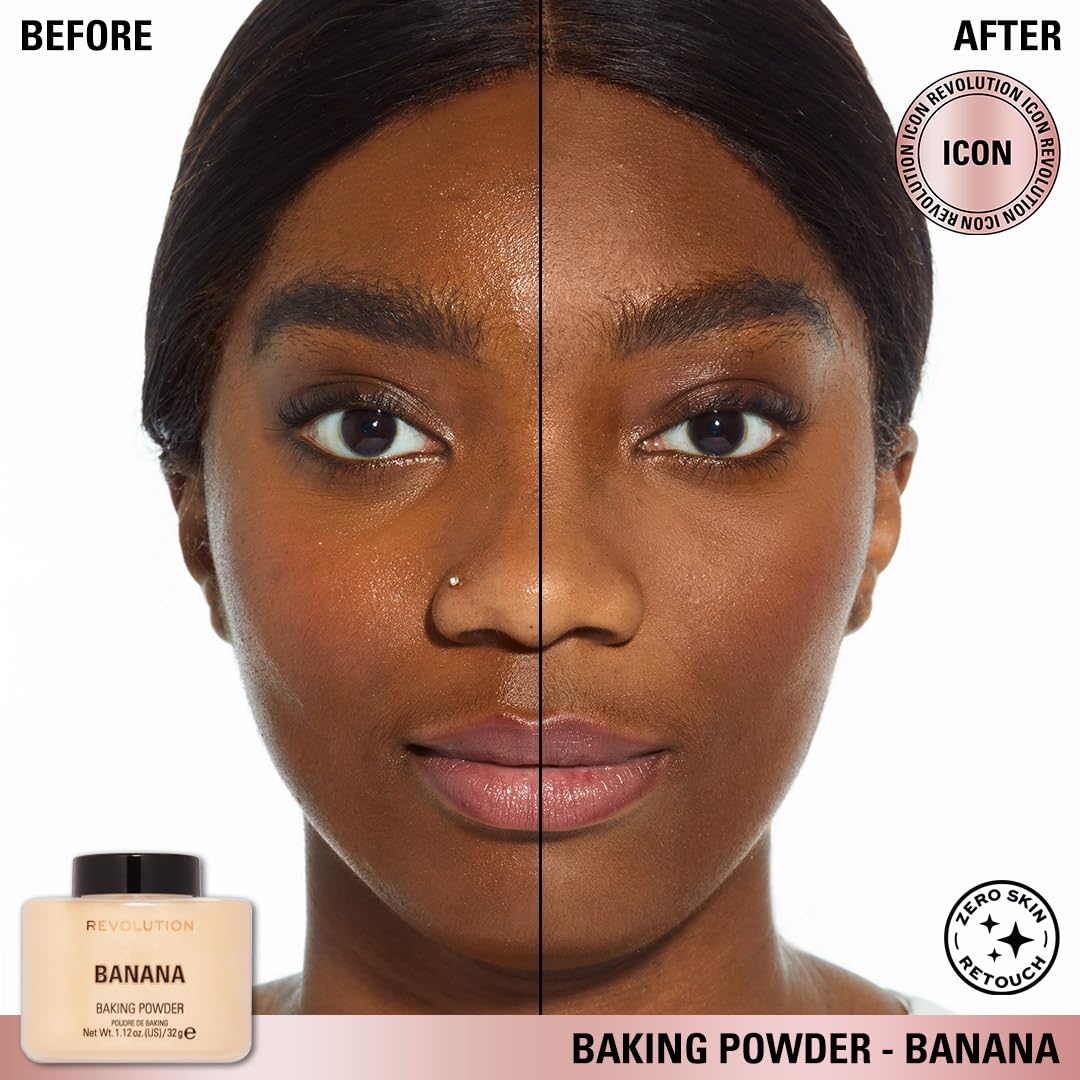 Makeup Revolution powder applied with fluffy brush reducing shine for a matte look