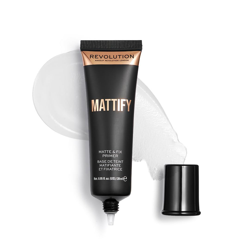 Makeup Revolution primer front tube showing packaging and easy-squeeze design for travel