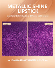 MAKI YIKA model wearing amethyst lipstick showing bold metallic color and long wear