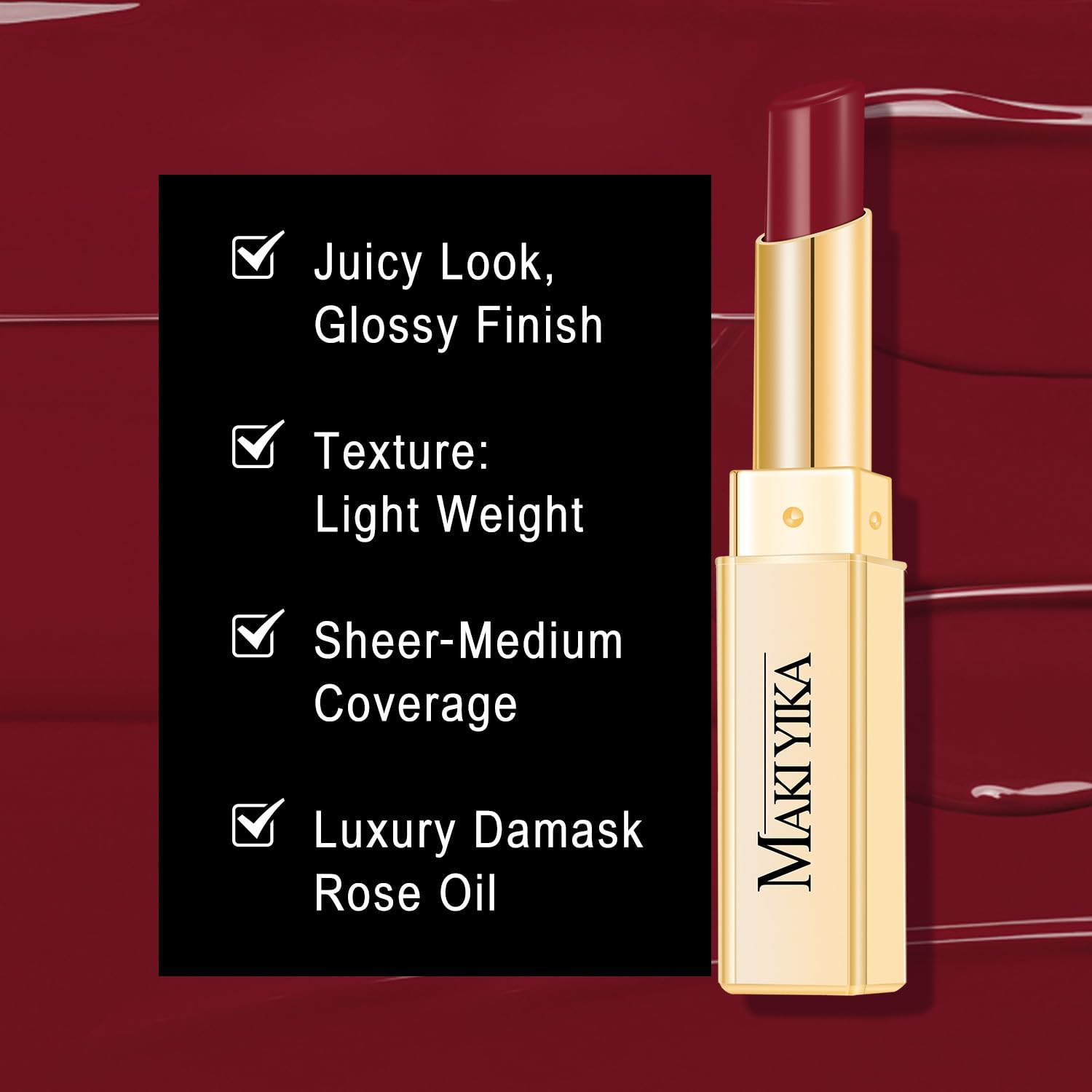 MAKI YIKA applied on lips in motion showing hydrated glossy look benefit