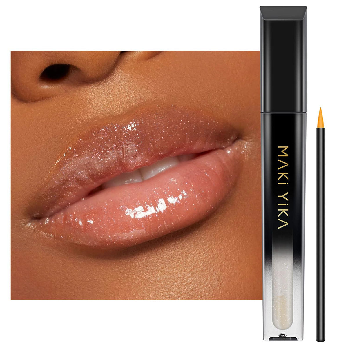 MAKI YIKA clear gloss front view showing sleek tube and shine benefit