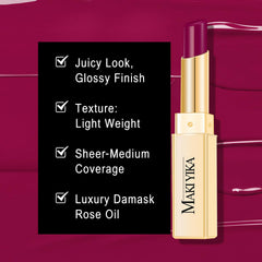 MAKI YIKA close-up on lips showing glossy purple finish and hydrated look