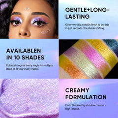 MAKI YIKA eye swatch on model showing silver multichrome shift for dramatic shimmer