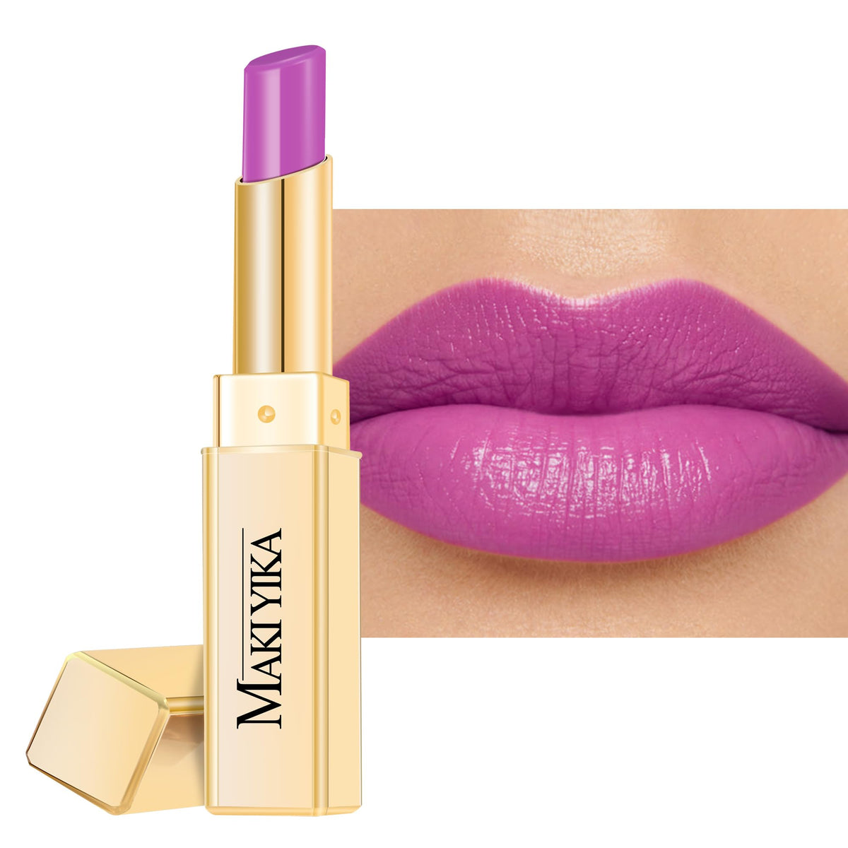 MAKI YIKA front-open tube showing glossy purple shade and travel convenience