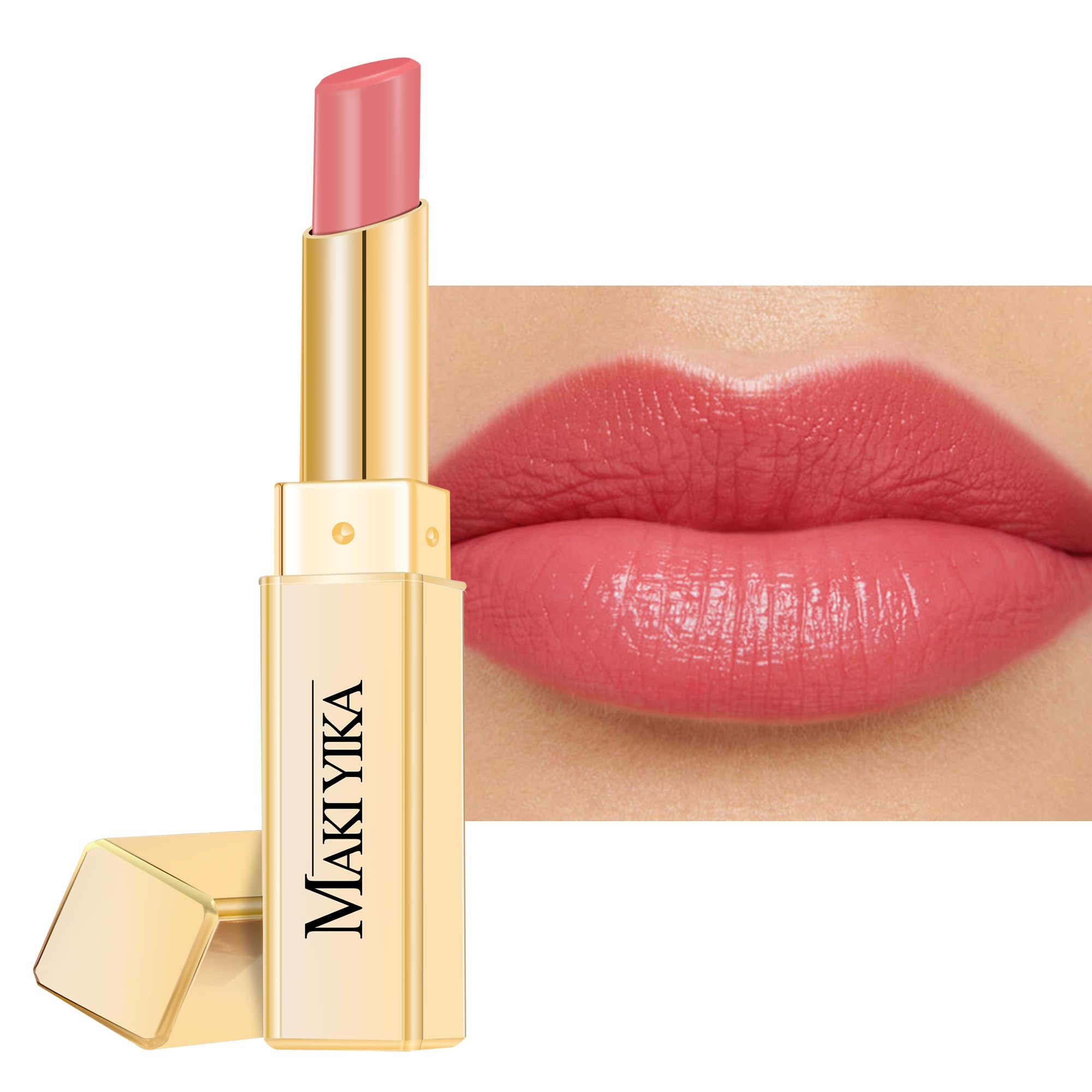 MAKI YIKA front packaging showing MA058 nude pink and glossy finish benefit