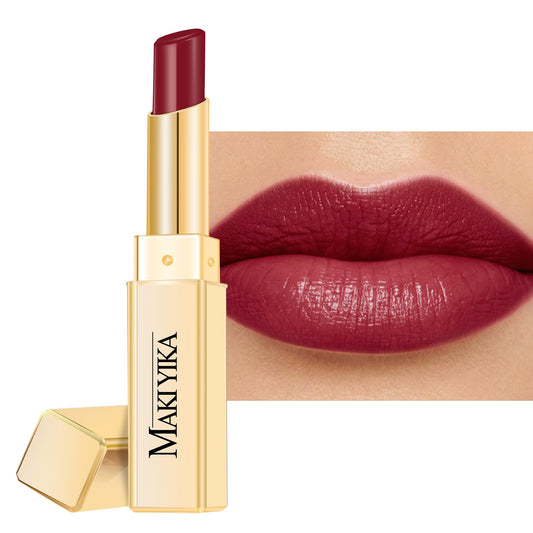 MAKI YIKA front packaging showing wine red tube and glossy finish benefit