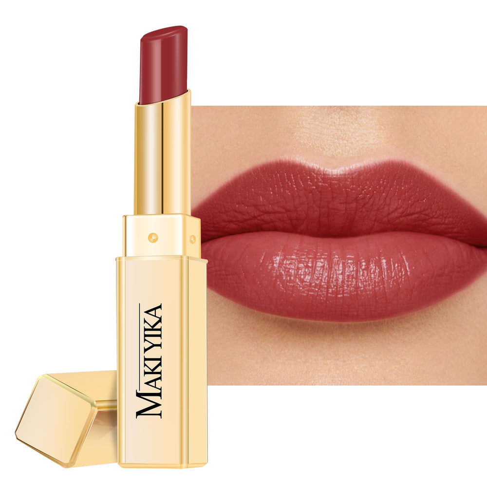 MAKI YIKA tube front view showing mauve-pop shade and glossy finish benefit