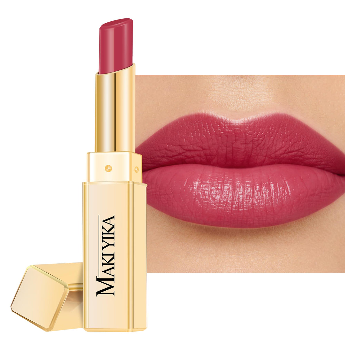 MAKI YIKA front tube showing glossy red-pink shade and compact design for portability
