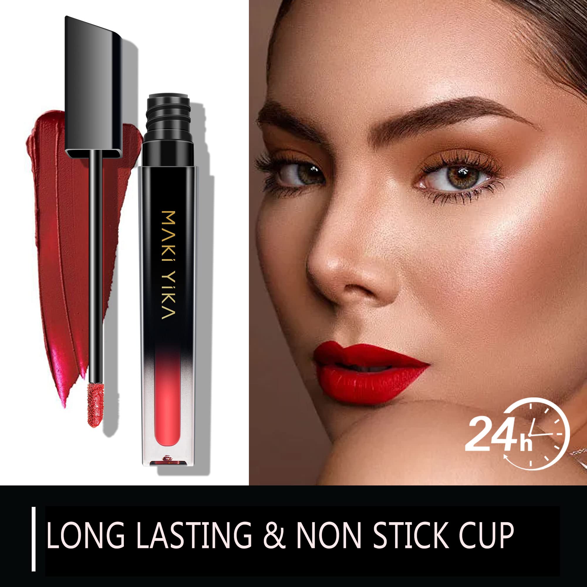 MAKI YIKA lipstick worn at dinner table showing stain-free meals benefit transfer resistance