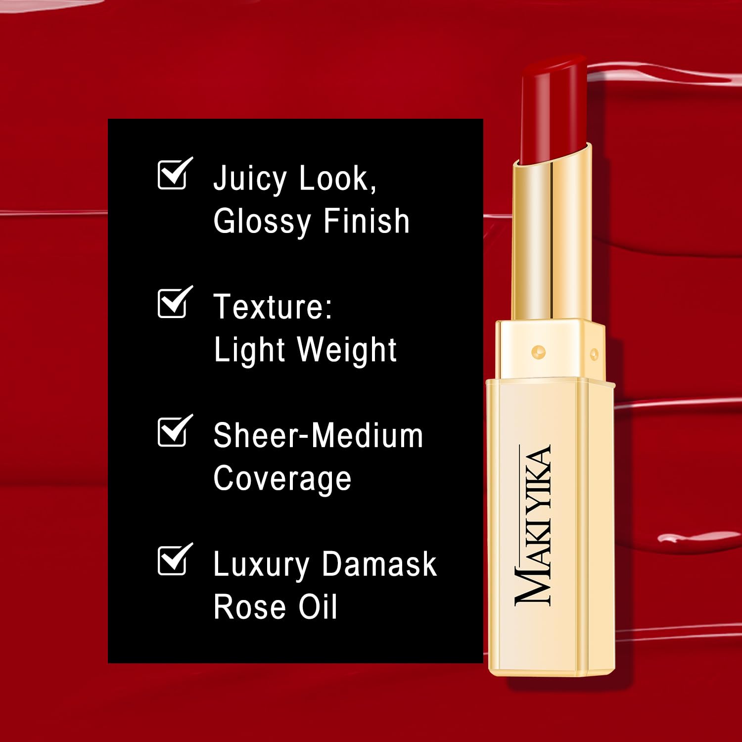 MAKI YIKA lip application close-up showing glossy hydrated finish benefit