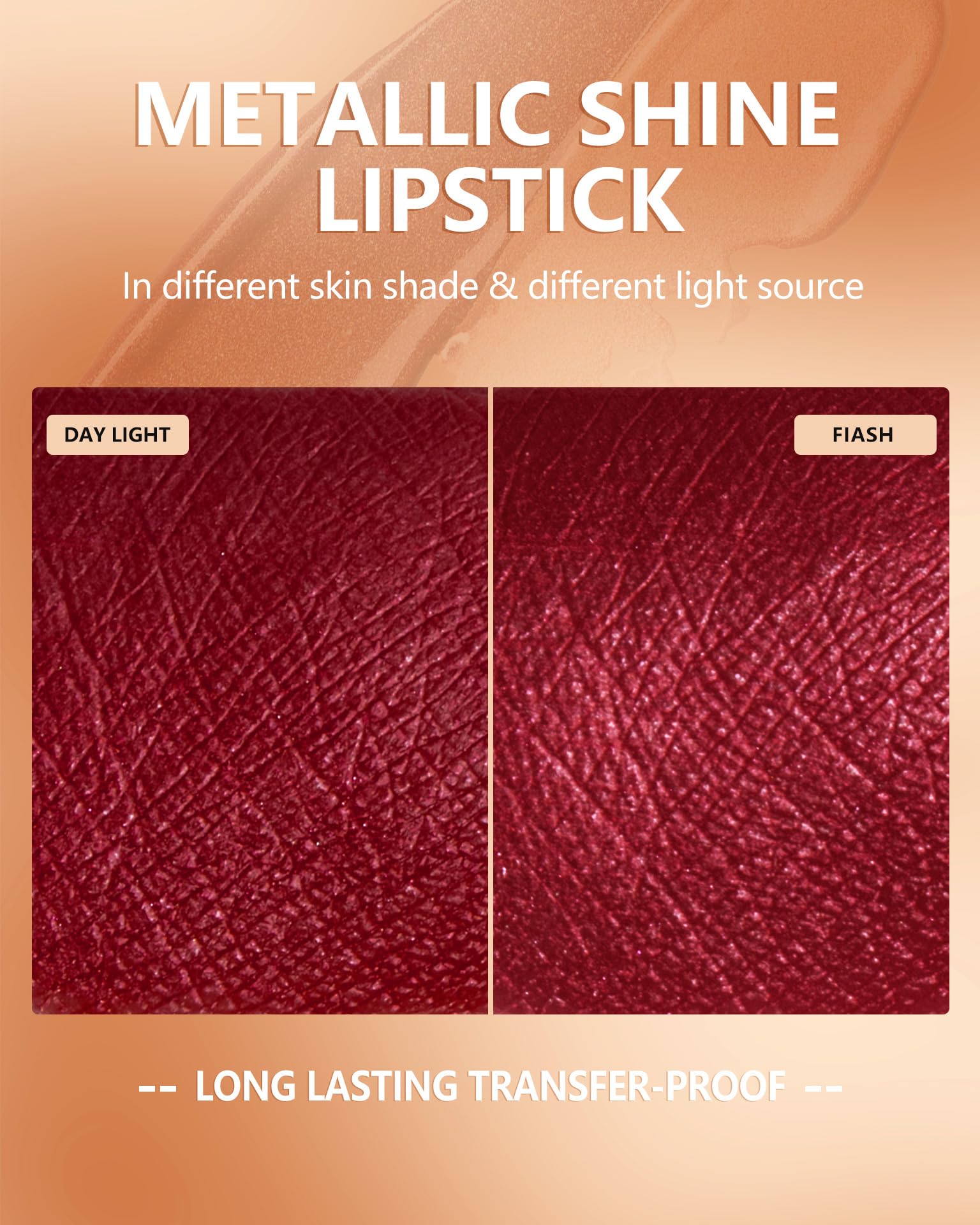 MAKI YIKA lips wearing dark red metallic for long-lasting glam