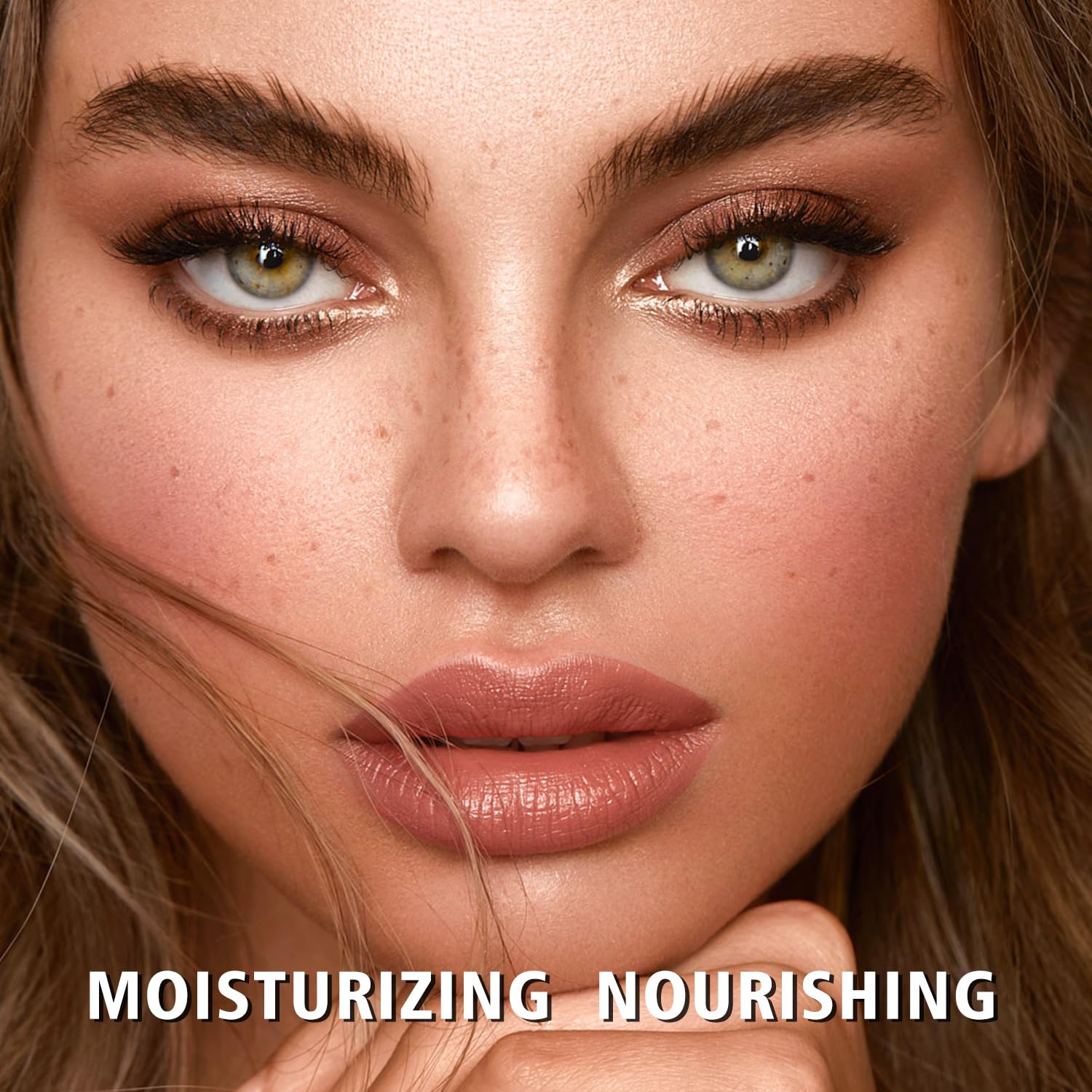 MAKI YIKA Mica Nude applied on lips in lifestyle shot for natural glow