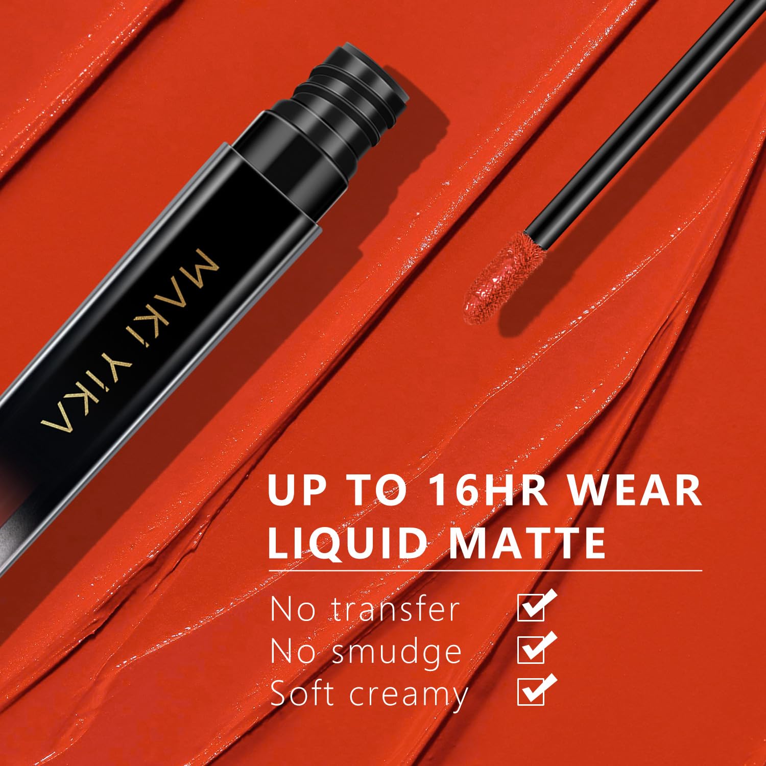 MAKI YIKA swatches on skin showing vibrant orange payoff and reliable coverage
