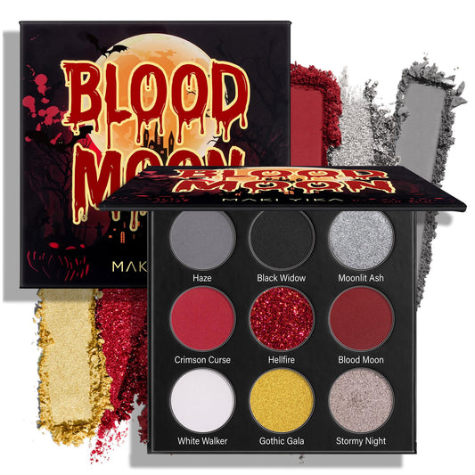 MAKI YIKA palette front open showing nine goth shades and compact benefit