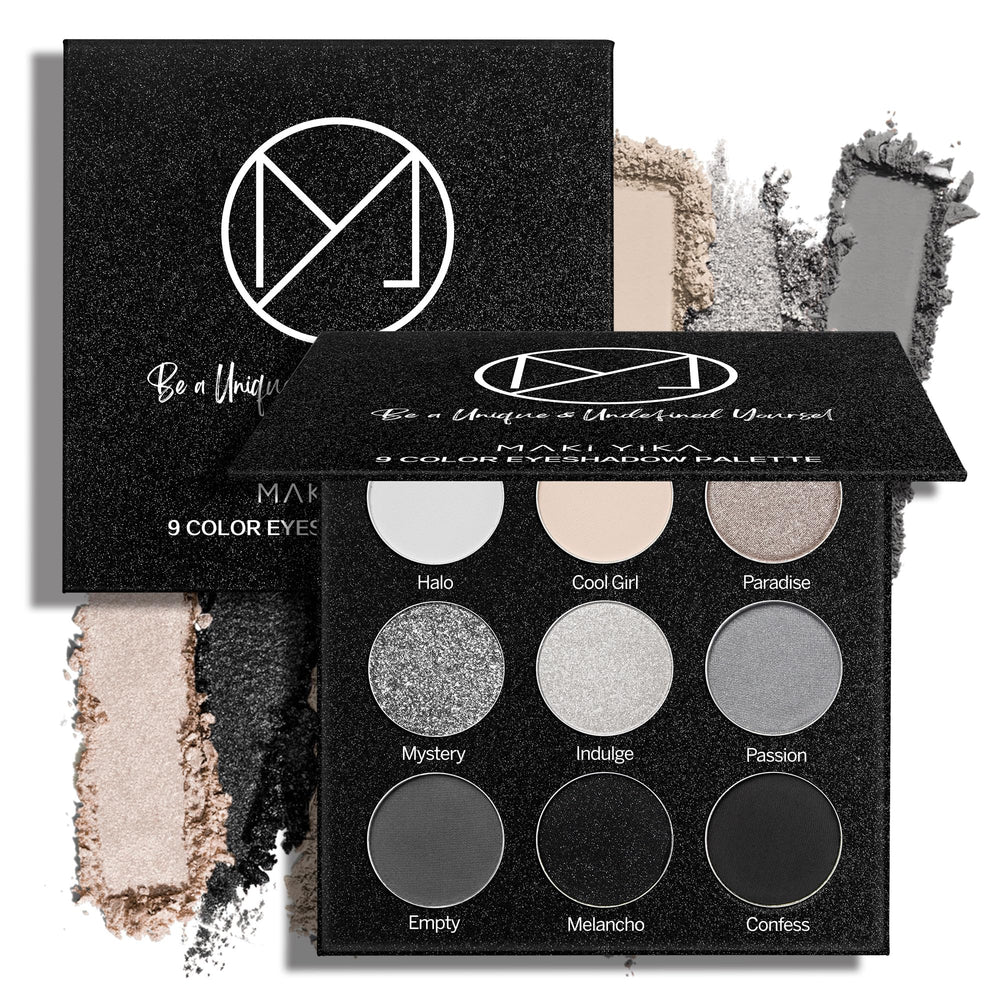 MAKI YIKA palette front open showing nine black and grey shades benefit easy selection
