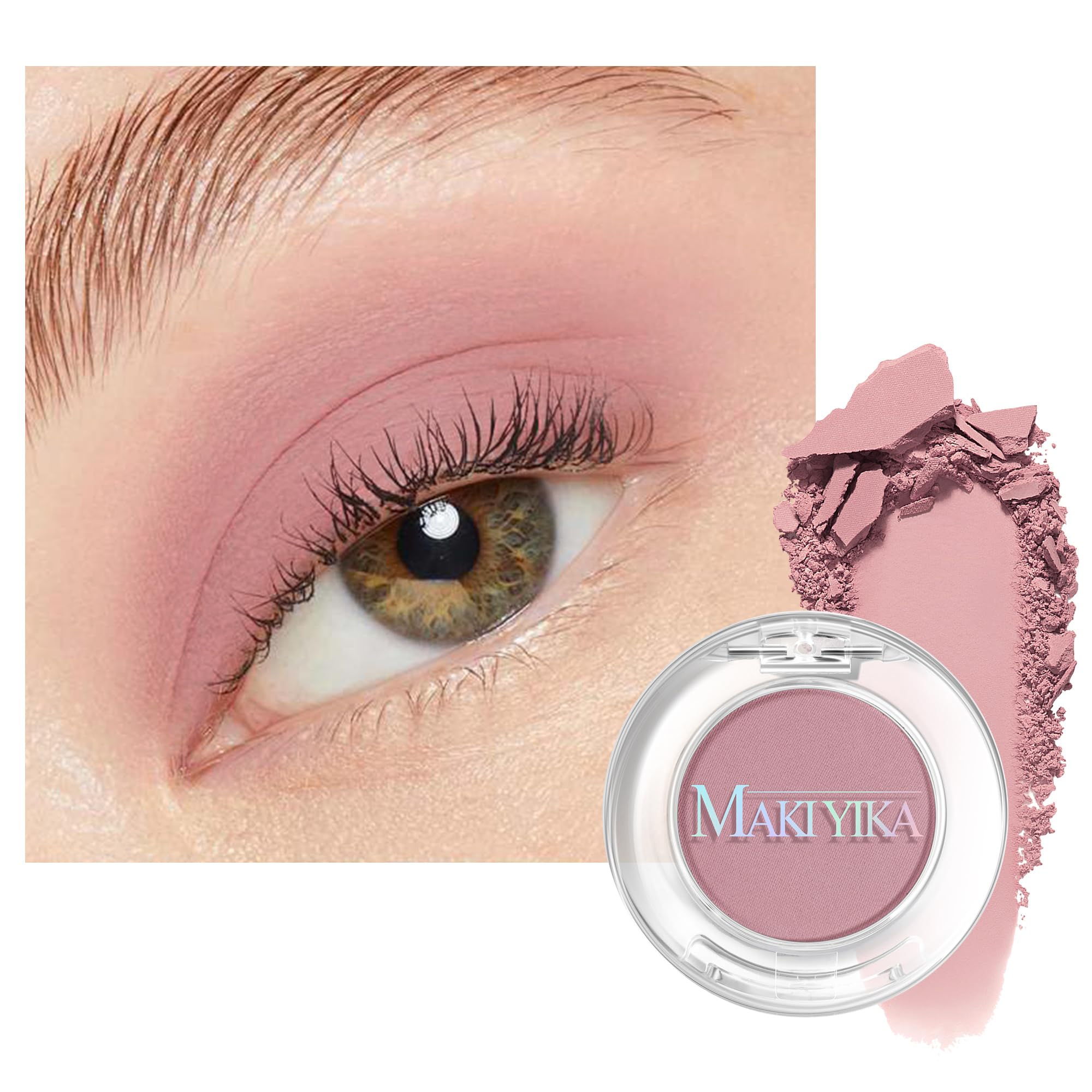 MAKI YIKA front view of palette showing mauve taupe plum shades, clear color payoff