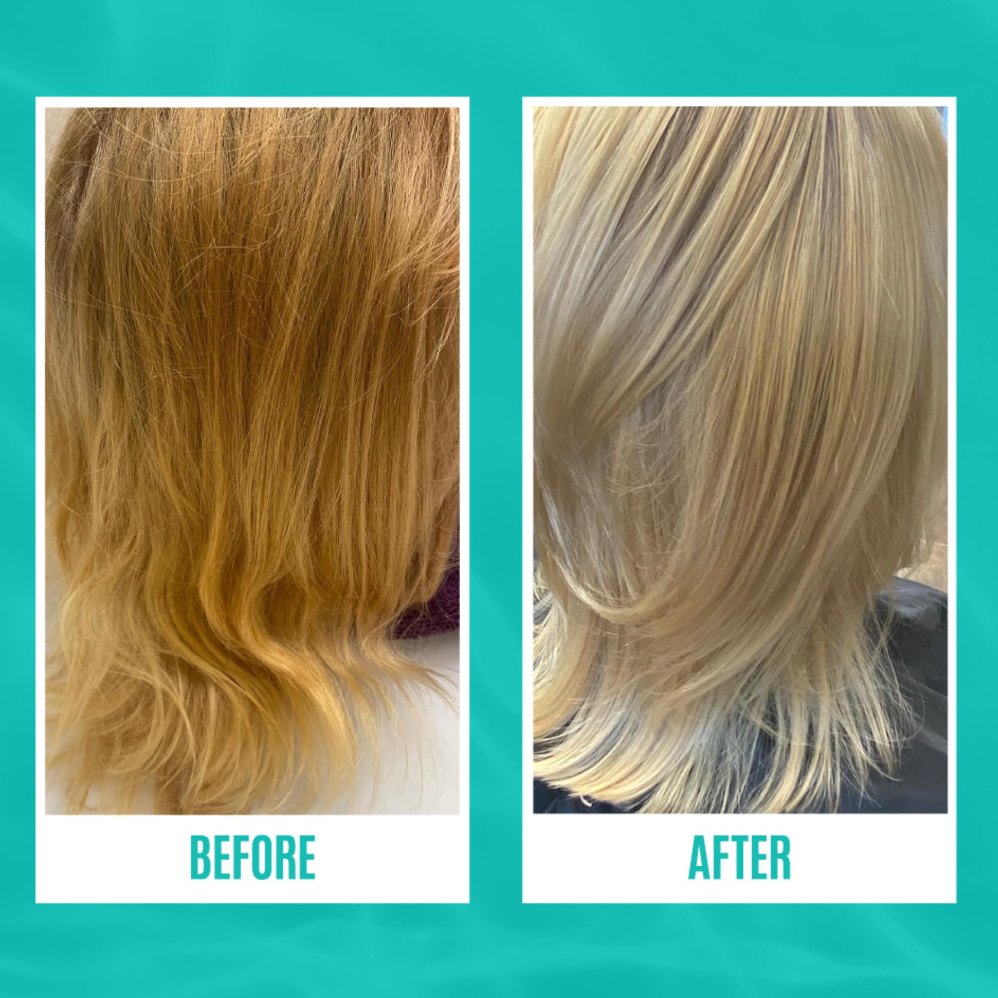 Malibu C before and after hair photo showing reduced mineral discoloration benefit