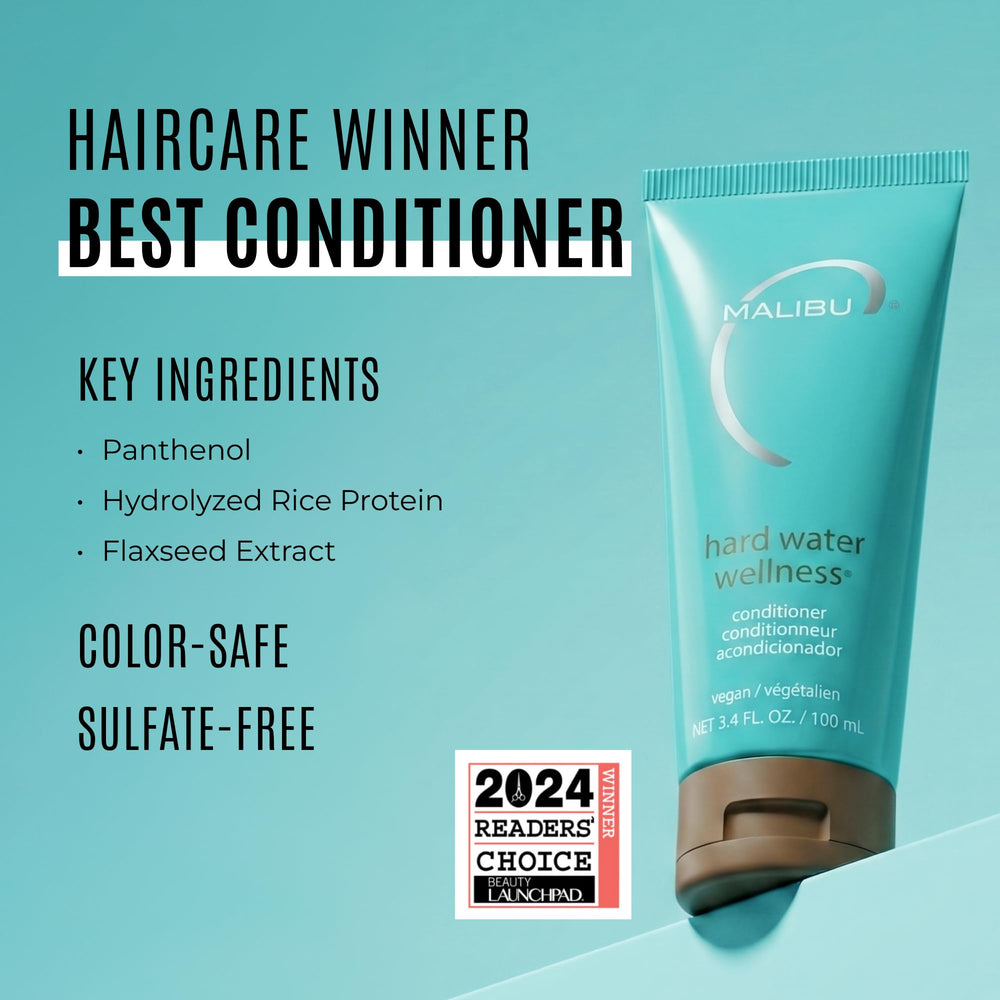 Malibu C bottle closeup label highlighting sulfate-free vegan benefits