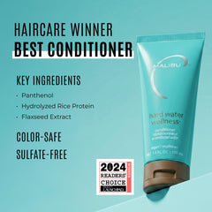 Malibu C bottle closeup label highlighting sulfate-free vegan benefits