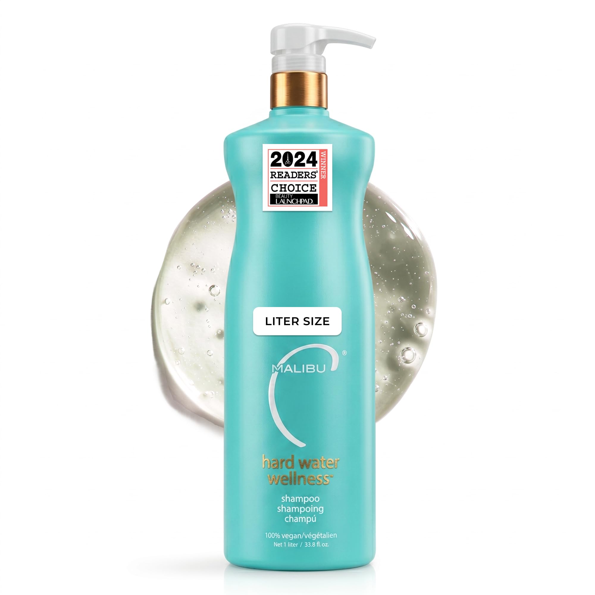 Malibu C front bottle showcasing hard water shampoo for clarifying benefits