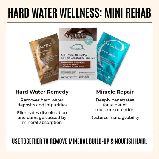 Malibu C hard water packet close-up texture showing clarify benefit