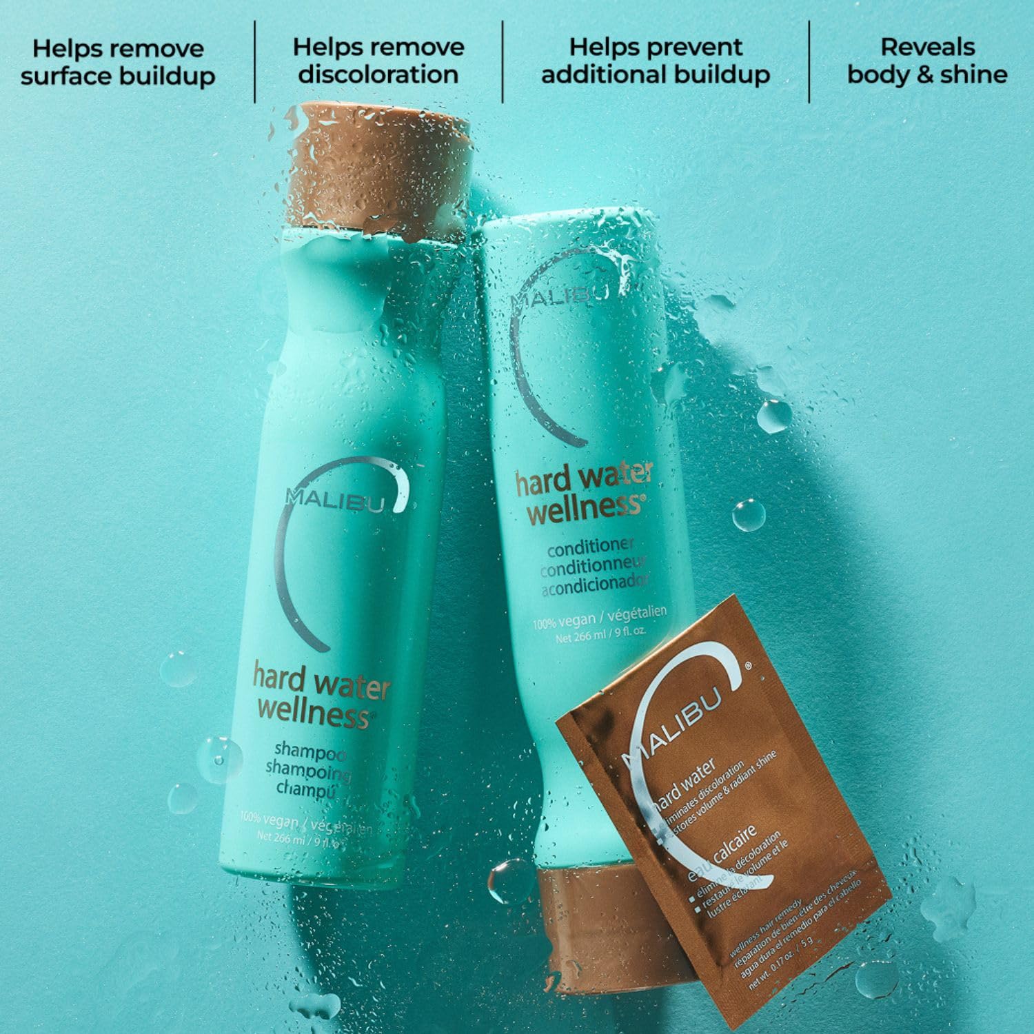 Malibu C single-use packets held in hand conveying easy, travel-friendly dosing