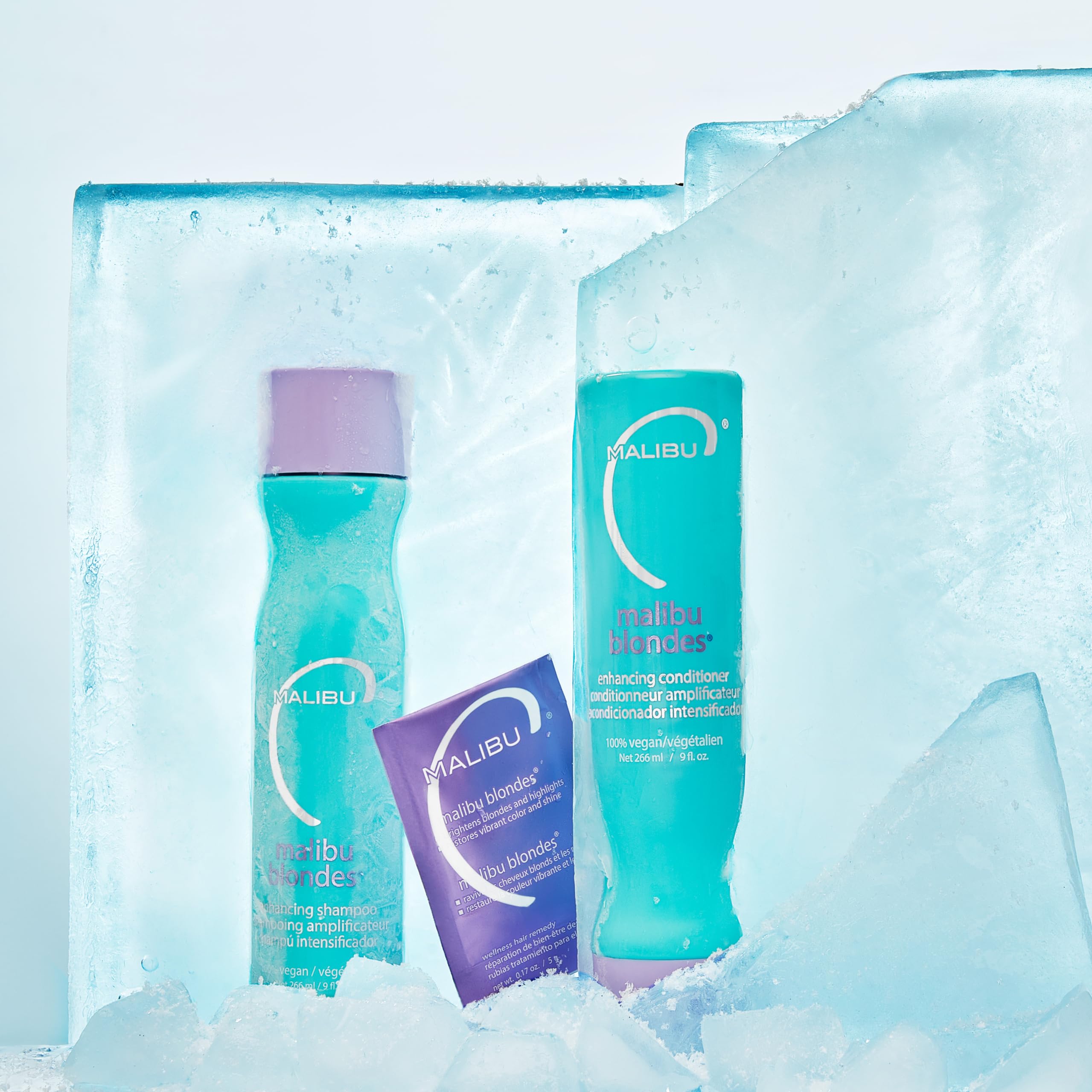 Malibu C shampoo being applied in shower to neutralize brassiness quickly