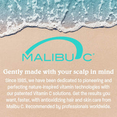 Malibu C bottle poolside lifestyle shot showing protection for swimmers' hair