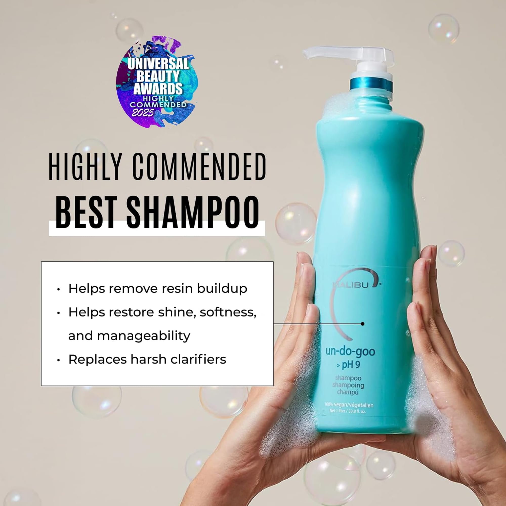 Malibu C shampoo lather closeup demonstrating gentle cleansing foam and clarity benefit